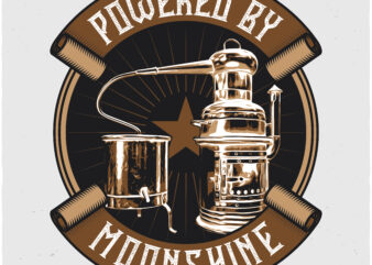 Powered By Moonshine. Editable t-shirt design.