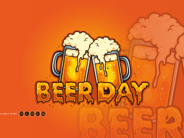 Beer day typeface joint two glass alcohol t shirt template