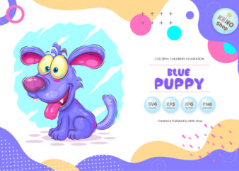 Blue cartoon puppy. t shirt template