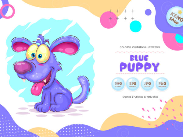 Blue cartoon puppy. t shirt template