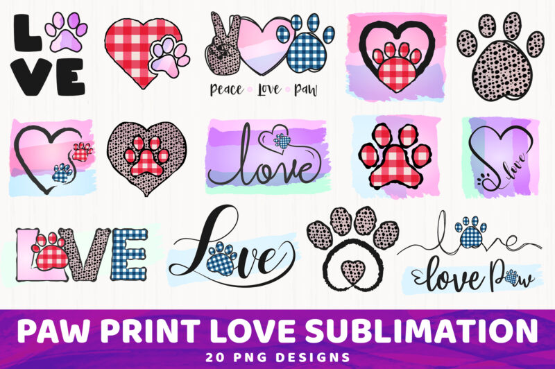 Paw Print Love PNG Sublimation Bundle