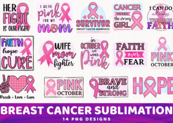 Breast Cancer Sublimation Bundle, 14 PNG Designs