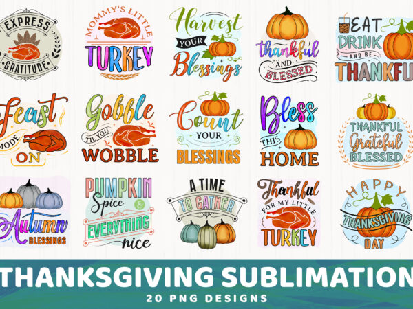 Thanksgiving sublimation png bundle v-2 t shirt designs for sale