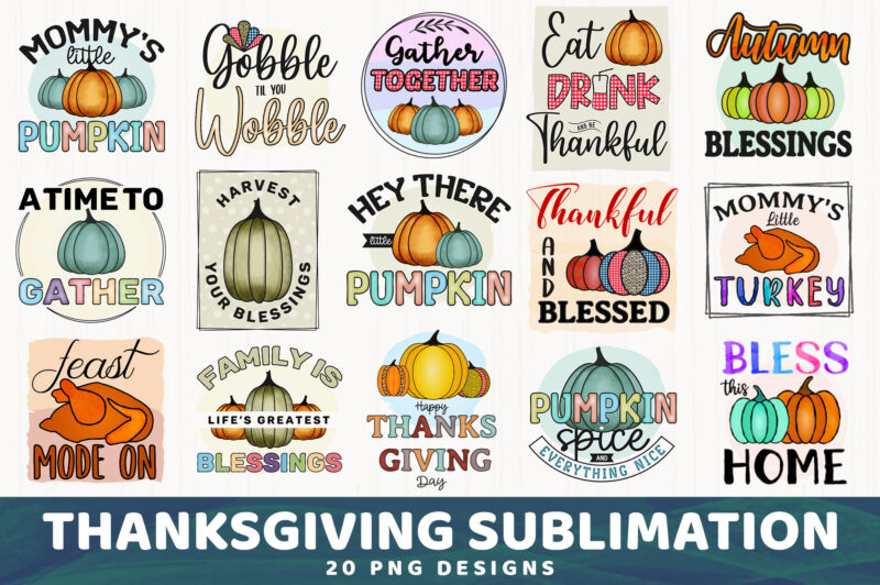 Thanksgiving Sublimation Bundle, 20 PNG Designs