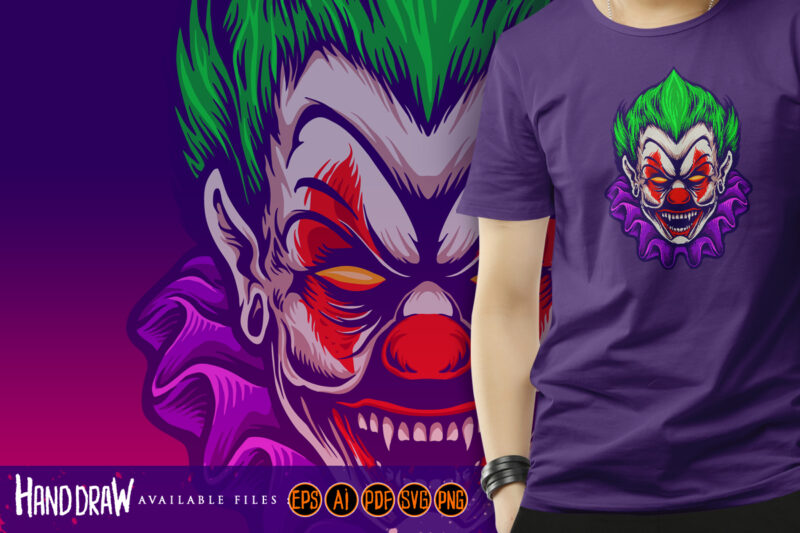 Clown Head Joker Vampire Horror Illustrations