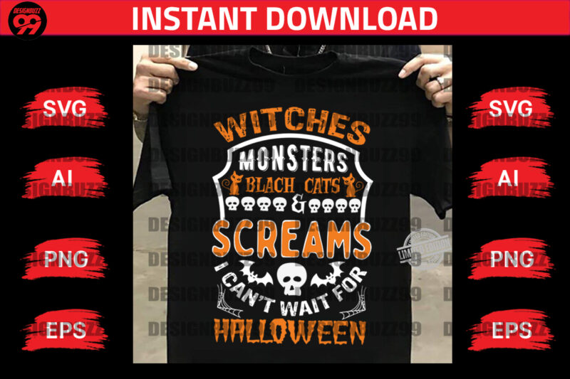 witches monsters black cats and screams, Halloween Quote Art