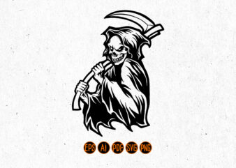 Grim Reaper Skull Drawing Silhouette t shirt design template
