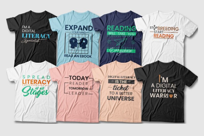 Literacy t-shirt designs bundle vector, Book lover quotes for t shirt