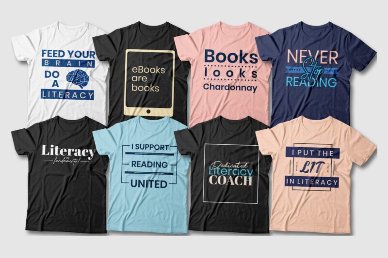 Literacy t-shirt designs bundle vector, Book lover quotes for t shirt