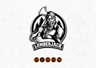 Lumberjack Badge Axe Logo Forest Silhouette t shirt vector graphic