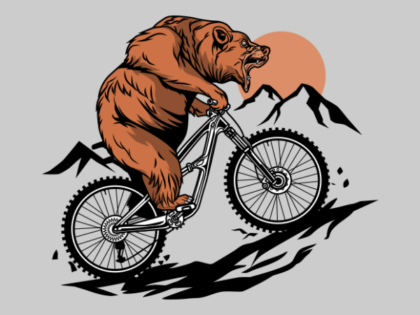 Mountain bike bear t shirt designs for sale