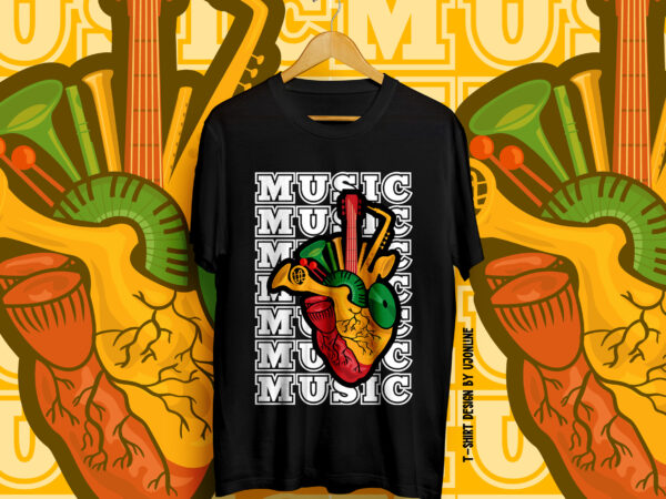Music heart, music, music instruments, music illustration, music typography, heart, music lover, music vectors, music heart vector, sound, singers, music t-shirt design