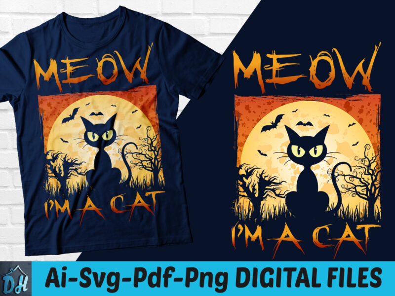 Meow i'm a cat halloween t-shirt design, Meow i'm a cat SVG, Black Cat tshirt, Halloween shirt,Black cat funny halloween tshirt, Funny Halloween tshirt, Black cat halloween sweatshirts & hoodies