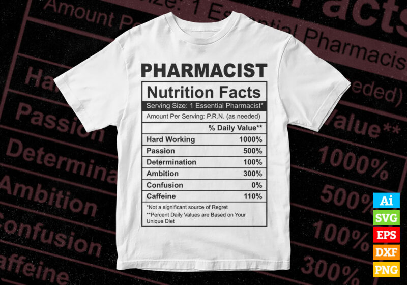 Pharmacist funny nutrition facts editable vector t-shirt design in ai ...