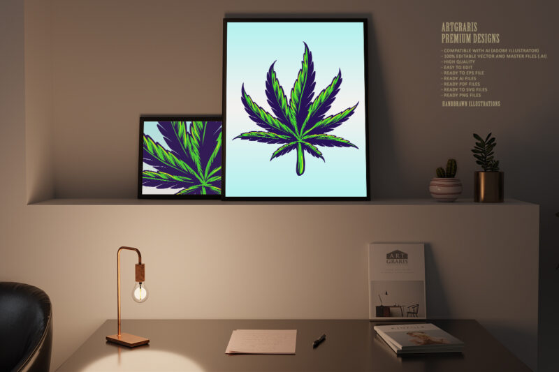 Medical Hand drawn Cannabis Leaf