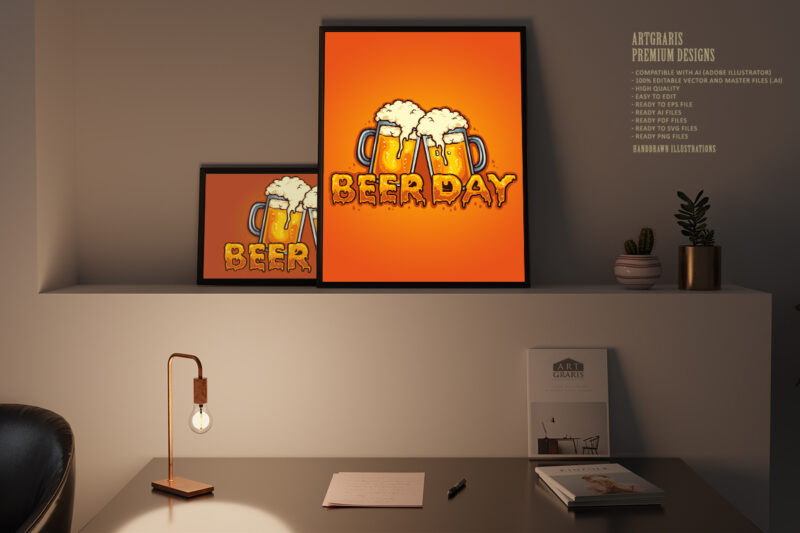 Beer Day Typeface Joint Two Glass Alcohol