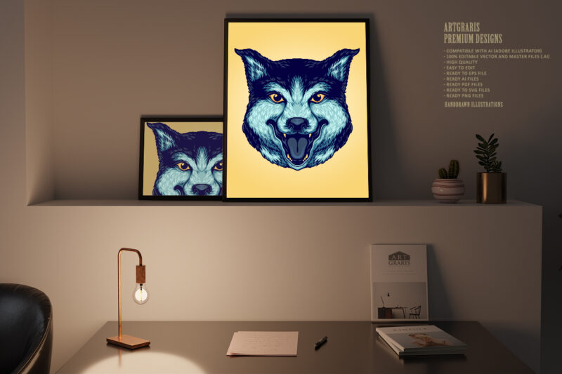 Wolf Head Smiley Mascot illustrations