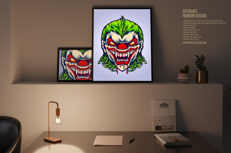 Evil Angry Joker Blood Vampire Illustrations