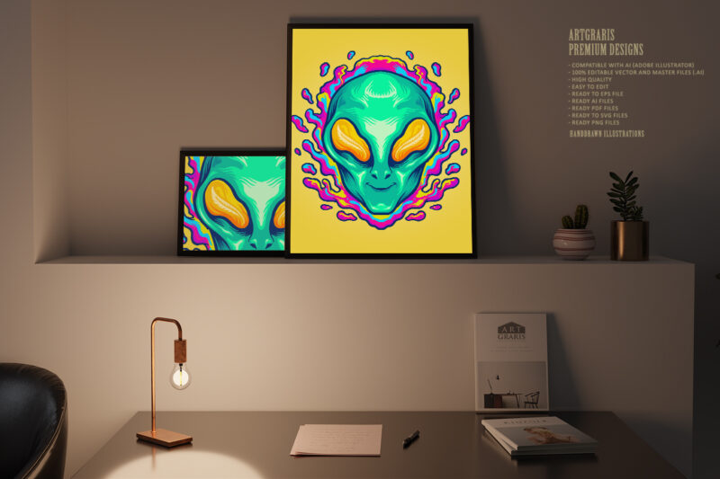 Head Alien Smile Trippy Illustrations