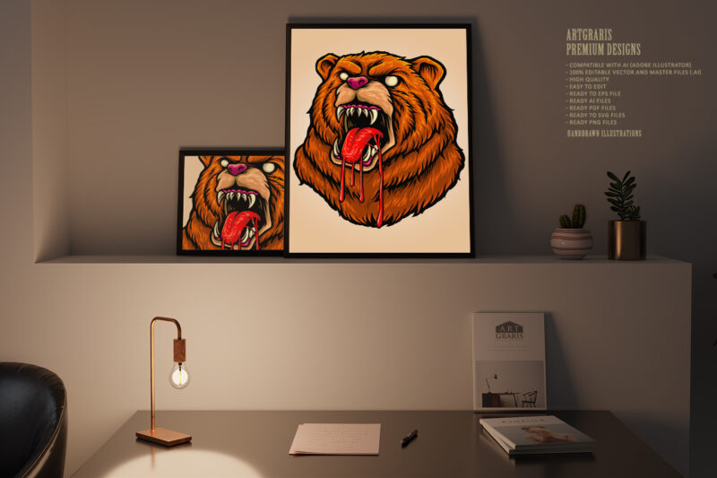 Bloody Bear Angry Face Illustrations