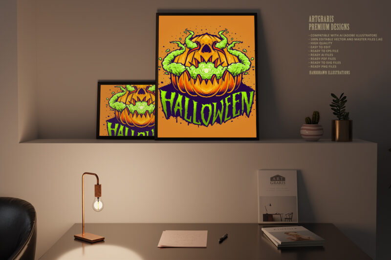 Pumpkin Smoke Halloween Spooky Illustration