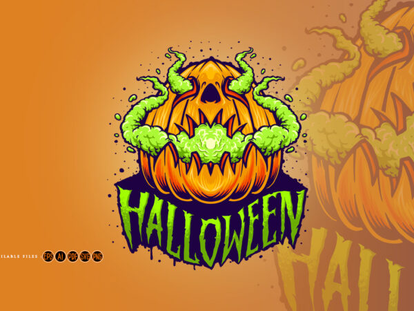 Pumpkin smoke halloween spooky illustration t shirt illustration