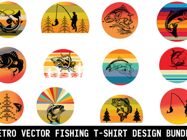 Retro vector fishing t-shirt design bundle
