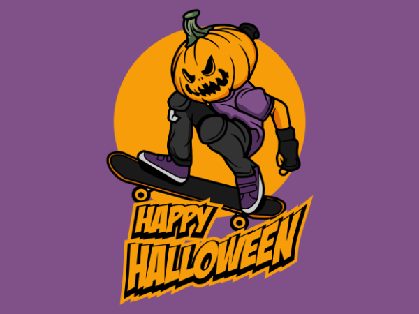 Skateboard jack o lantern t shirt template vector