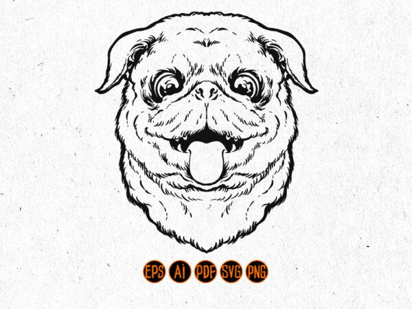 Cute pug face silhouette t shirt vector file