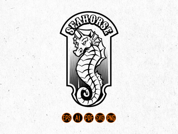 Sea horse badge silhouette t shirt template vector