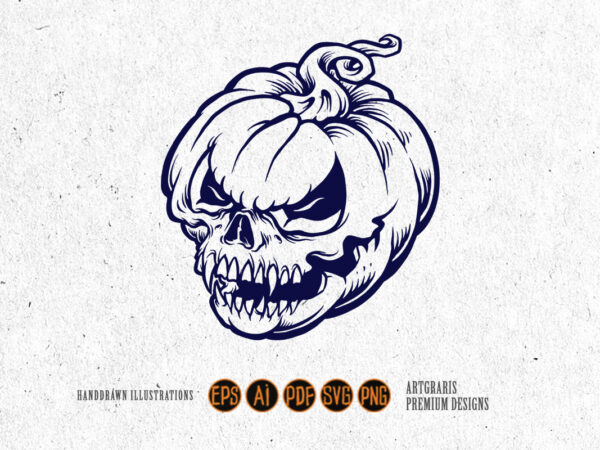 Skull pumpkin halloween silhouette t shirt template vector