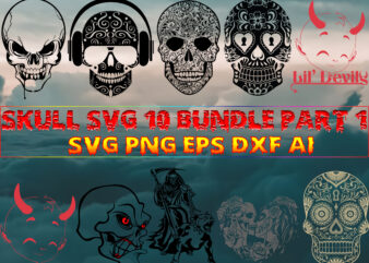 Skull SVG 10 Bundle Part 1, Bundle Skull, Bundles Skull, Skull Bundle, Sugar Skull Bundle, Calavera Svg, Day of the dead Svg, halloween, Mandala Skull, Mexican Skull vector, Skull logo,