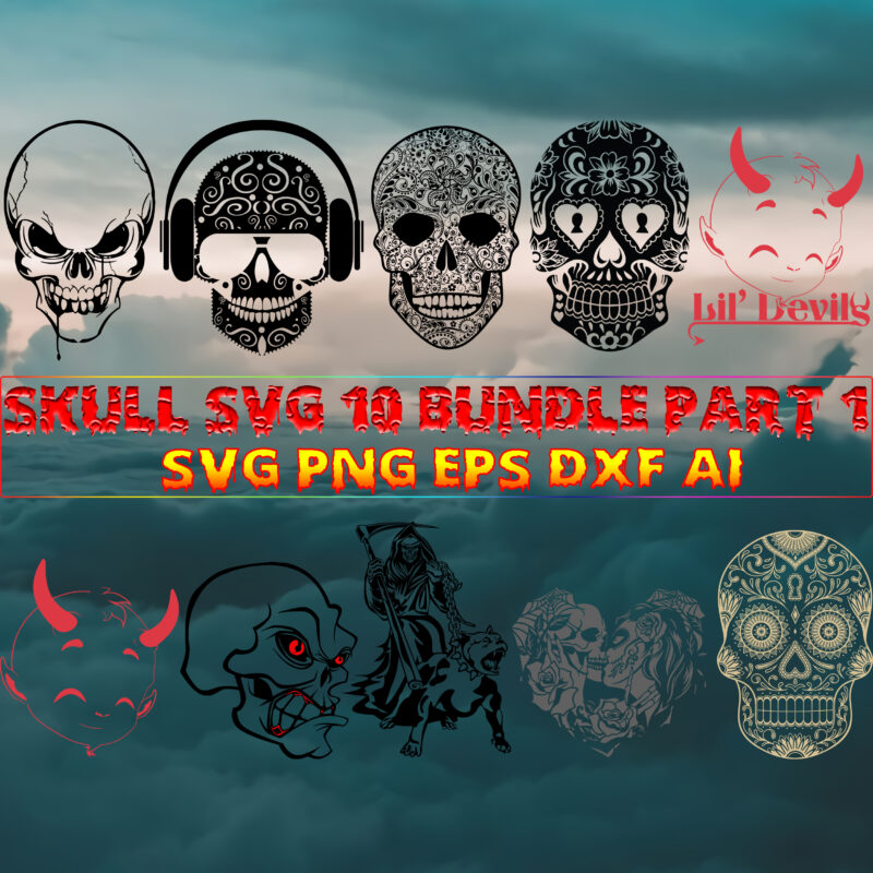 Skull SVG 10 Bundle Part 1, Bundle Skull, Bundles Skull, Skull Bundle, Sugar Skull Bundle, Calavera Svg, Day of the dead Svg, halloween, Mandala Skull, Mexican Skull vector, Skull logo,