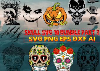 Skull SVG 10 Bundle Part 2, Bundle Skull, Bundles Skull, Skull Bundle, Sugar Skull Bundle, Calavera Svg, Day of the dead Svg, halloween, Mandala Skull, Mexican Skull vector, Skull logo,