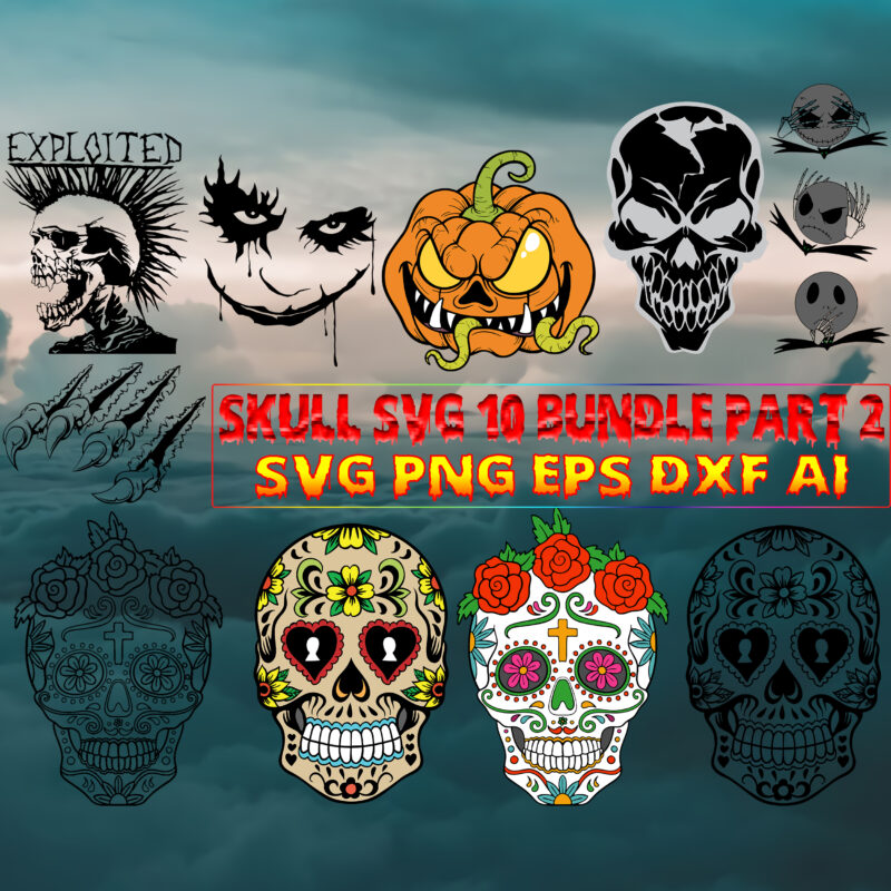 Skull SVG 10 Bundle Part 2, Bundle Skull, Bundles Skull, Skull Bundle, Sugar Skull Bundle, Calavera Svg, Day of the dead Svg, halloween, Mandala Skull, Mexican Skull vector, Skull logo,