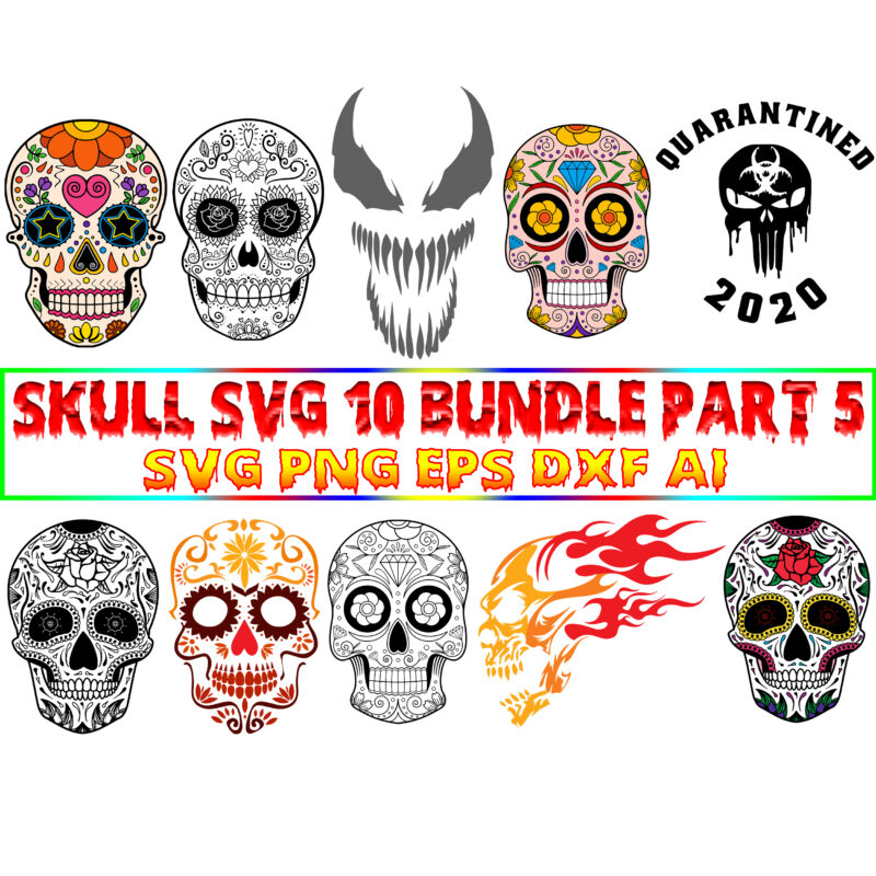 Skull SVG 10 Bundle Part 5, Bundle Skull, Bundles Skull, Skull Bundle, Sugar Skull Bundle, Calavera Svg, Day of the dead Svg, halloween, Fire Skull Svg, Mandala Skull, Mexican Skull