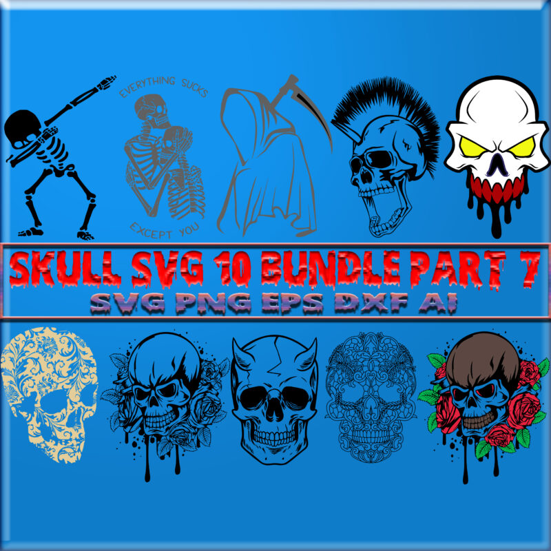 Skull SVG 10 Bundle Part 7, Bundle Skull, Bundles Skull, Skull Bundle, Sugar Skull Bundle, Calavera Skull Svg, Halloween Svg, Day of the dead, Halloween, Halloween Party Svg, Skull svg,