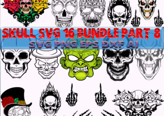 Skull SVG 16 Bundle Part 8, Bundle Skull, Bundles Skull, Skull Bundle, Sugar Skull Bundle, Calavera Skull Svg, Halloween Svg, Day of the dead, Halloween, Halloween Party Svg, Skull svg,