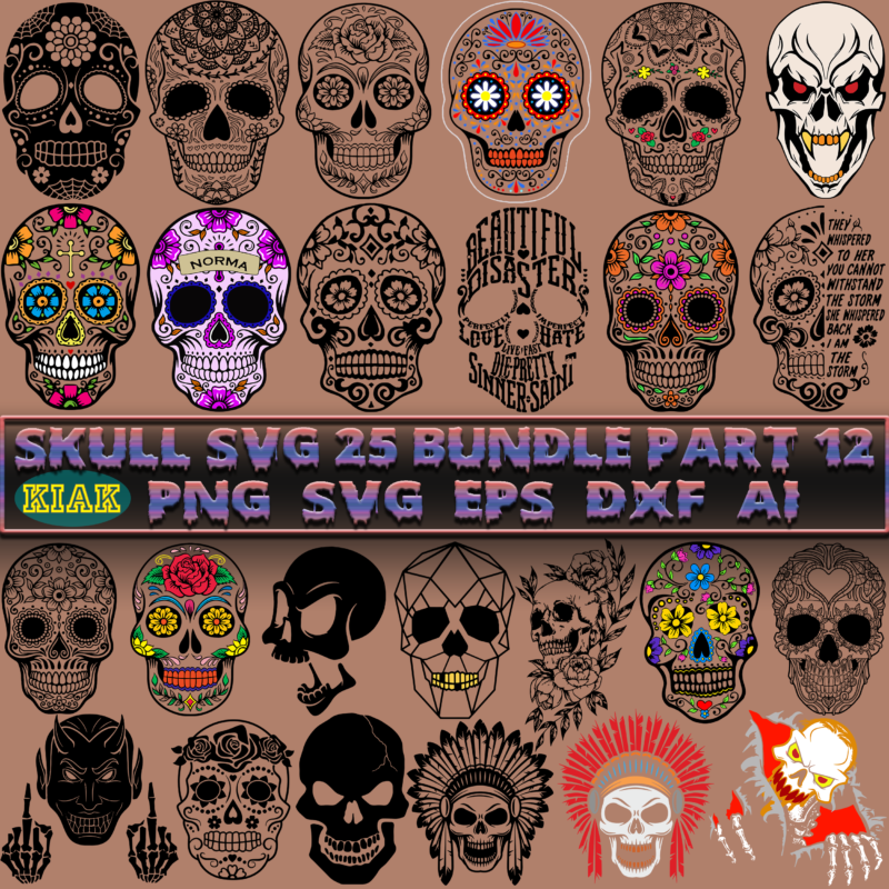 Skull SVG 25 Bundle Part 12, Skull SVG Bundle, Bundle Skull SVG, Bundle Halloween, Bundles Skull, Skull Bundle, Sugar Skull Bundle, Halloween Bundle, Calavera Skull Svg, Halloween Svg, Day of