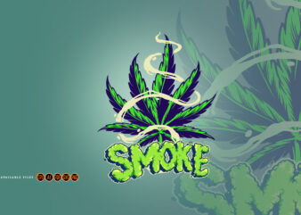 Smoke Cannabis Leaves With Clouds