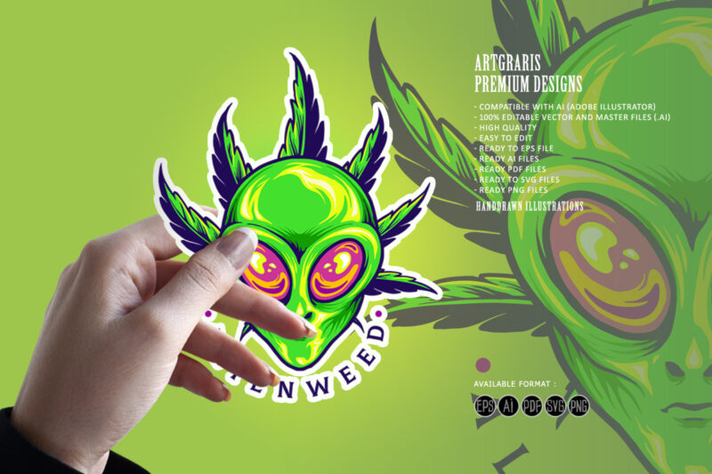 Alien Weed Cannabis Leaf Cartoon