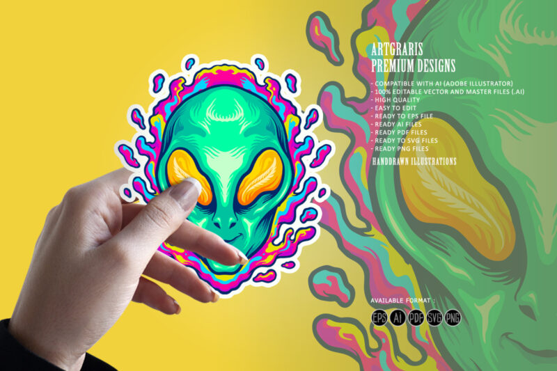 Head Alien Smile Trippy Illustrations