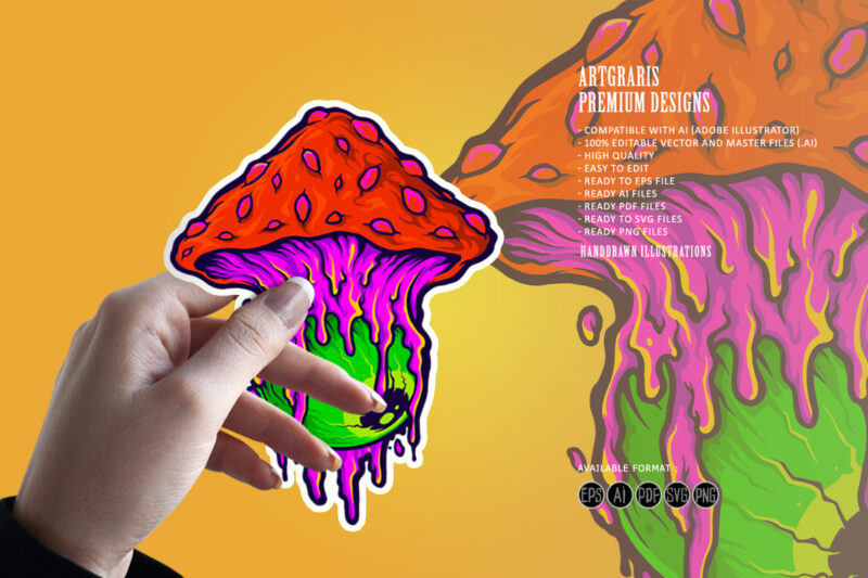 Red Fungus Eye Melt Mushrooms Mascot