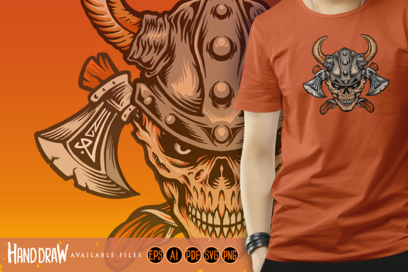 Viking Warrior Skull T-shirt Design PSD Editable Template