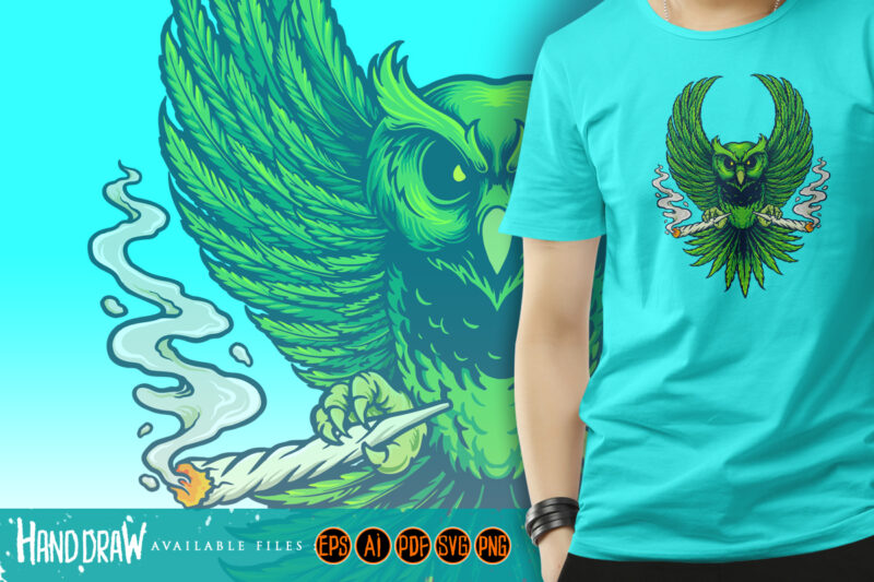 Weed Owl Smoking Cannabis Illustrations