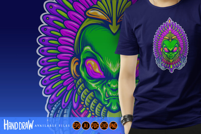 Alien Aztec Indian Space Illustrations - Buy t-shirt designs