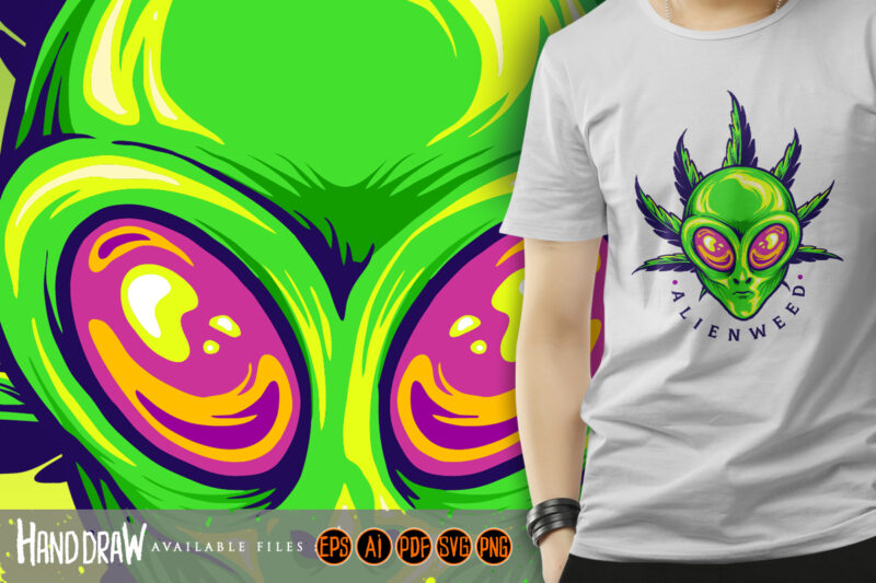 Alien Weed Cannabis Leaf Cartoon