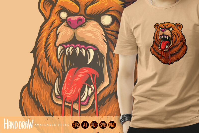 Bloody Bear Angry Face Illustrations