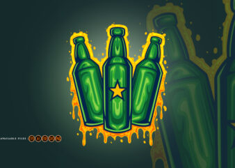 Three Bottle Beer Mascot Illustrations