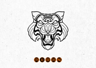 Tiger Head Silhouette Tattoo Simple Outline t shirt designs for sale